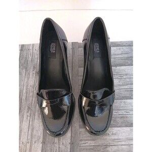 JONES NEW YORK Signature Cypress Black Patent Block Heel Loafer Pump 8.5M